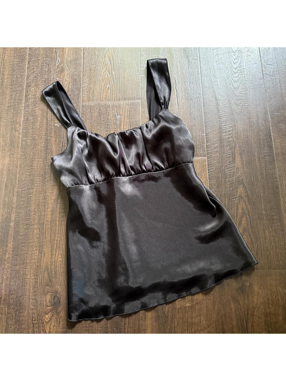 Vintage Black Satin Tank Top Blouse Waist Tie Y2K Romantic Summer Boho Dressy M